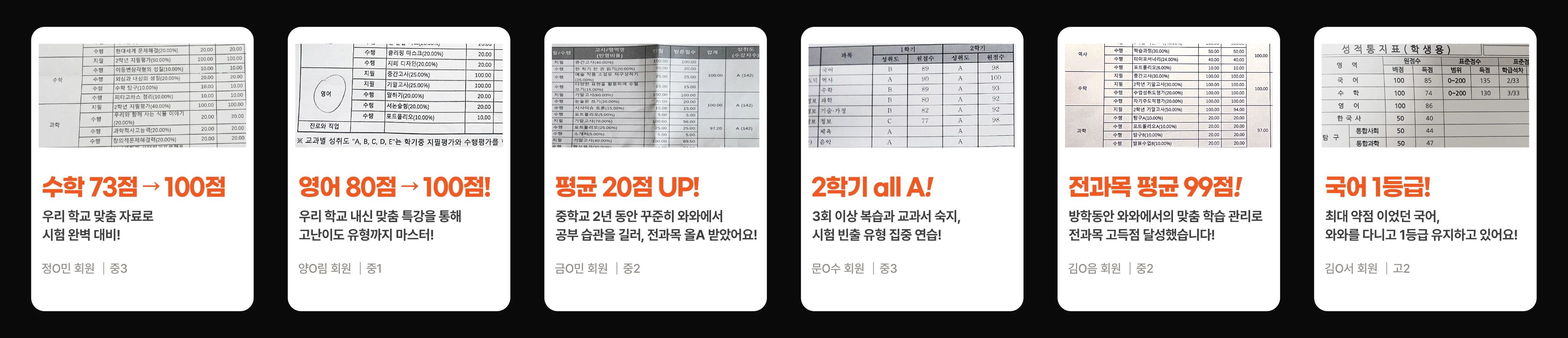 상현동 와와학원 성적 향상 사례